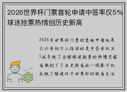2026世界杯门票首轮申请中签率仅5%球迷抢票热情创历史新高