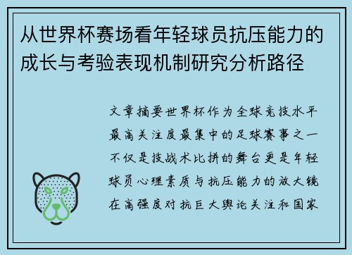 从世界杯赛场看年轻球员抗压能力的成长与考验表现机制研究分析路径